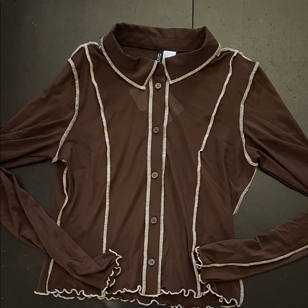 Divided Sheer Long Sleeve Top